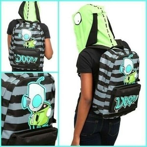 Vintage Rare Invader Zim Gir Neon Green Backpack with Attached Hood Nickelodeon Invader Zim Gir Mini Backpack Bag Green Pig Doom Faux  main image 2