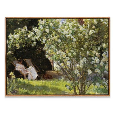 Eliko Framed Vintage Canvas Wall Art Vintage Rose Garden Art Print, Vintage W...