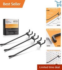 60 Pack 6 Inch Heavy Duty Black Pegboard Hooks Organizer Garage Tool Storage