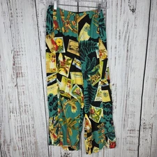 Citron Santa Monica Pants Hawaiian Hula Design Size XS Rayon Cropped *READ