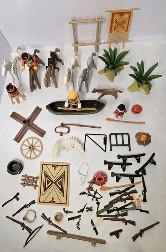 Playmobil Vintage Lot of Figure Horses Accessories Cowboys Indians 60+ Pieces
