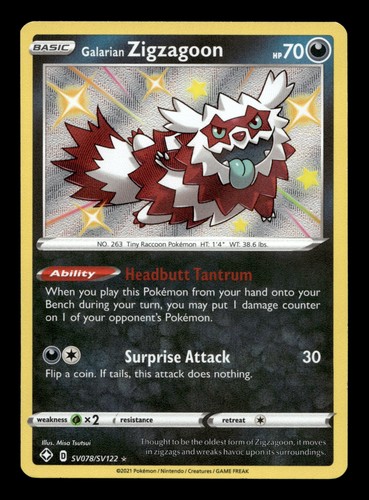Galarian Zigzagoon SV078/SV122 Shining Fates: Shiny Vault Holo Rare Pokemon TCG