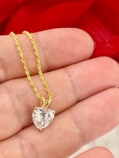18k Solid Gold Rope Chain Heart Diamond Pendant Heart Shaped Diamond Jewelry