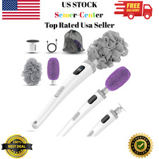 Electric Body Brush Back Scrubber for Shower, Waterproof Long Handle White
