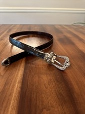 Vtg Brighton Reversible Black/Brown Leather Belt Size 34 Silver Buckle Heart