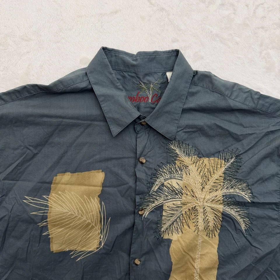 竹制 Cay 衬衫男式特大号石板灰色夏威夷棉树刺绣 — 第 2/4 张图片