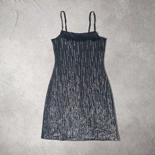 Vintage Y2k Glitter Dress Womens Size 10 90s New Look Black Sparkly Slip Glam