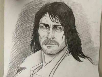 John Marston Pencil Sketch Drawing RDR2 Original Fan Art 31x50cm Unframed