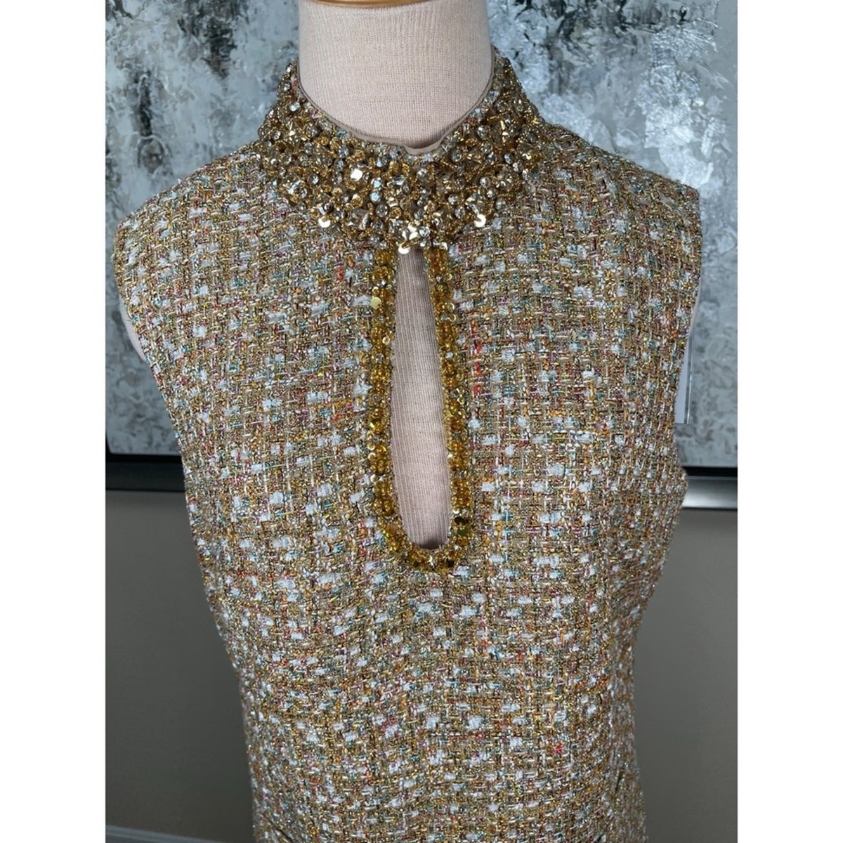 SELF-PORTRAIT Tinsel Boucle Crystal Embellished Tweed Metallic Mini Dress  Sz 10 | eBay