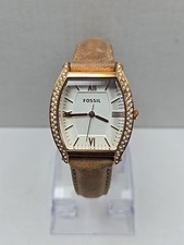 Fossil Wallace ES3108 Womens Rose Gold Tonneau Crystal Quartz Watch New Battery