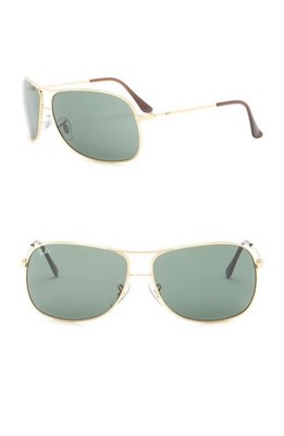 New Ray-Ban Men 64mm Aviator Sunglasses Authentic Gold