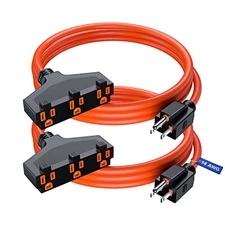 2 Pack 3 Ft Extension Cord, 3 Outlets, 14 Gauge, Orange, SJTW, ETL, Outdoor