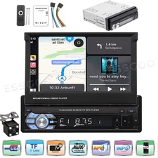 Single 1DIN Car Radio Stereo Touch Screen Bluetooth Flip out MP5 Player w/Camera