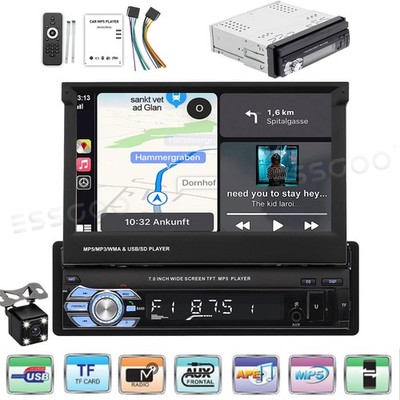 Single 1DIN Car Radio Stereo Touch Screen Bluetooth Flip out MP5 Player w/Camera
