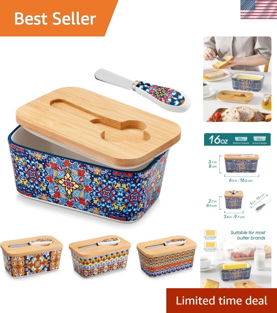 SIMI Butter Dish with Lid, 6.5" Large Butter Dish for Countertop, Bohemian Ce...
Opens in a new wind