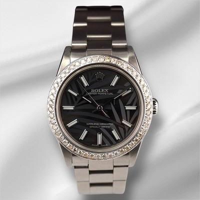 Rolex Oyster Perpetual 31mm 1ct Diamonds Black Palm Motif Dial Automatic Watch