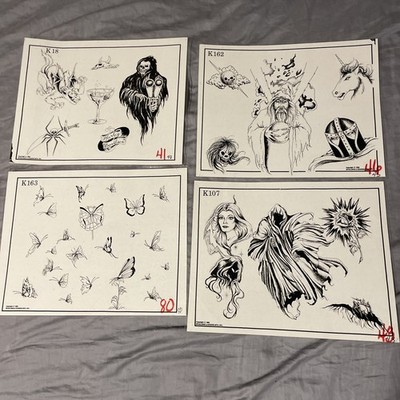 Vintage Shop Used Spaulding And Rogers 1982 Tattoo Flash 4 Sheet