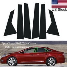6pcs Glossy Piano Black Pillar Posts Window Covers Trim For 12-15 Hyundai Azera