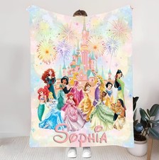 Custom Name Watercolor Princess Blanket Soft Flannel Baby Girl Throw