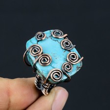 Tibetan Turquoise Gemstone Copper Wire Wrap Jewelry Ring Size 6 X-Mas Gift r269