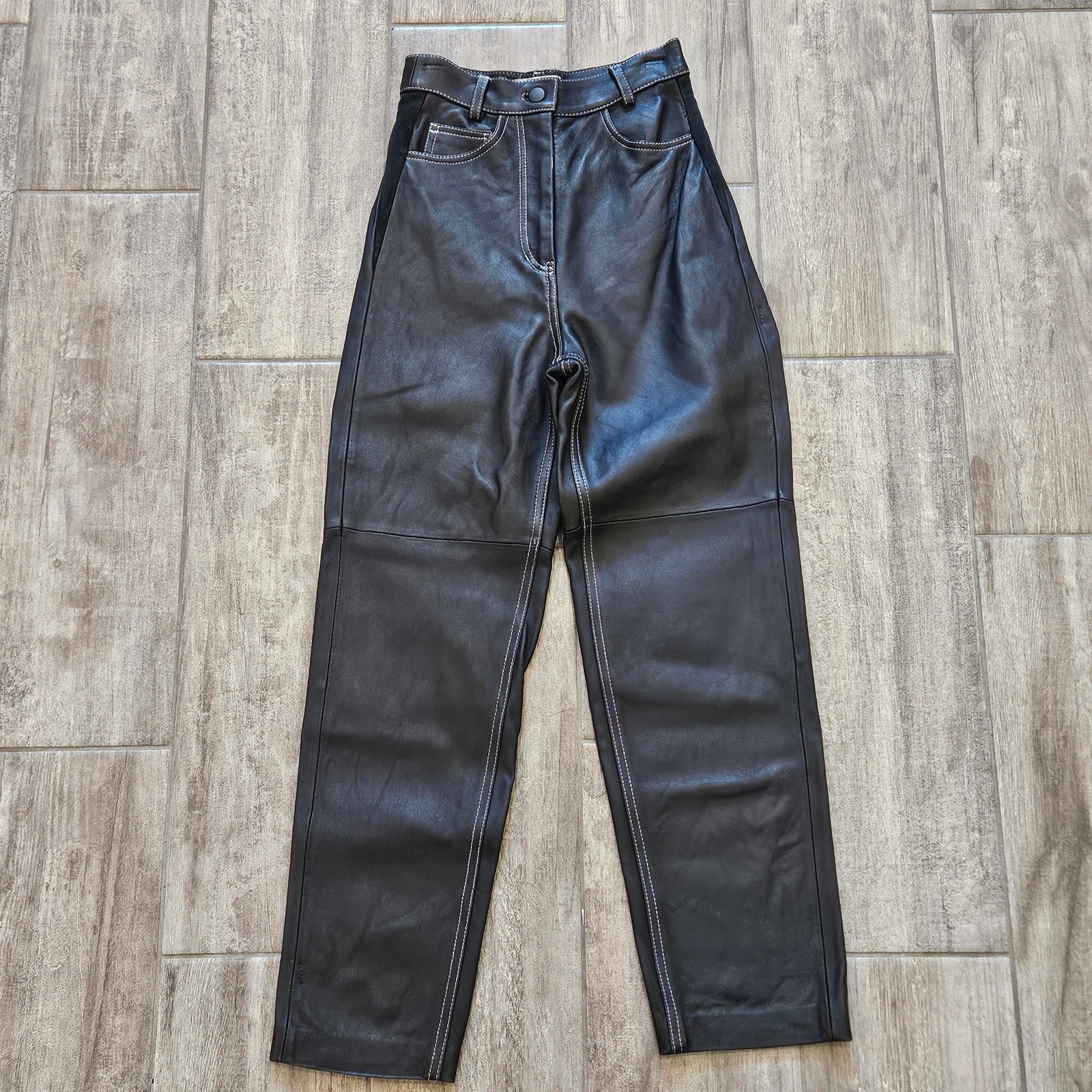 & Other Stories Faux Leather Trousers Women’s 0 Black High Rise Structured Pant