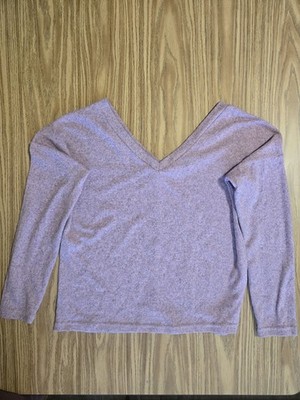 SHEIN Women s V-Neck Long Sleeve Knit Pullover Sweater Solid Purple XS