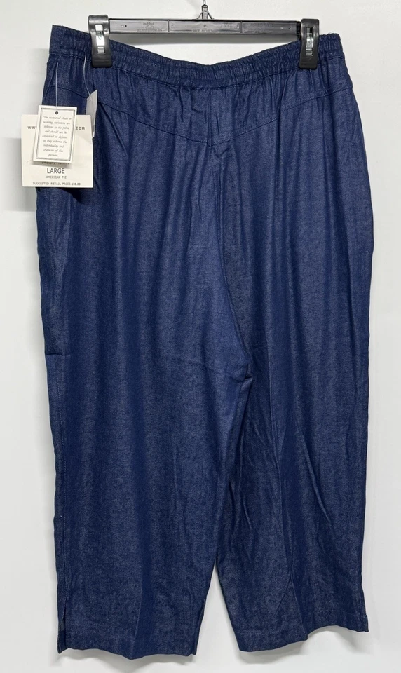 Pantalones capri Erin London grandes azules mezcla de seda cremallera dobladillo bordado Foto 2 de 4