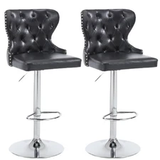 Set of 2 Adjustable Swivel Bar Stools, PU Leather Upholstered Counter Height ...