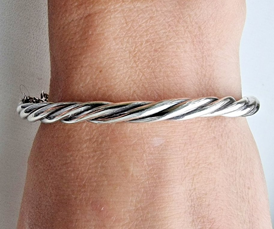 FAS 925 STERLING SILVER TWISTED ROPE HINGED BANGLE BRACELET 7