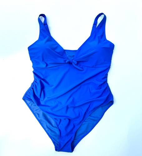 Nicole Miller 1 Piece Swimsuit Sweetheart Center Tie Size 3X Solid Blue Lined