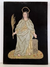 Antique Vestment Catholic Church Embroidered Appliqué Saint Barbara from Banner