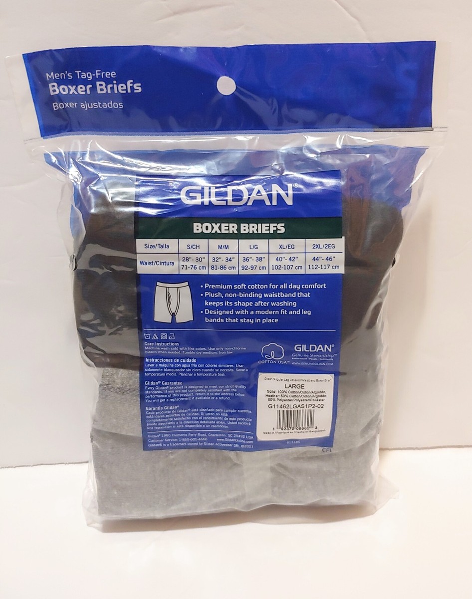 GILDAN 2 PACK TAG-FREE BLK/GRY BOXER BRIEFS- LARGE (36-38) | eBay
