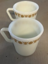 Pyrex Corning "Butterfly Gold" D Handle Coffee Cups Mugs 1410 Set of 2