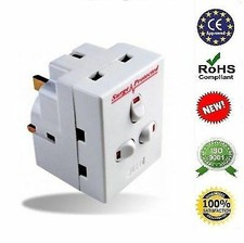 Image of 3 Way 13A Switched Surge Protected adaptor UK Mains Plug-in With Neon Switched