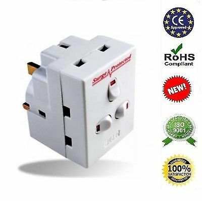 3 Wege 13A geschalteter überspannungsgeschützter Adapter UK Netzstecker mit Neon geschaltet