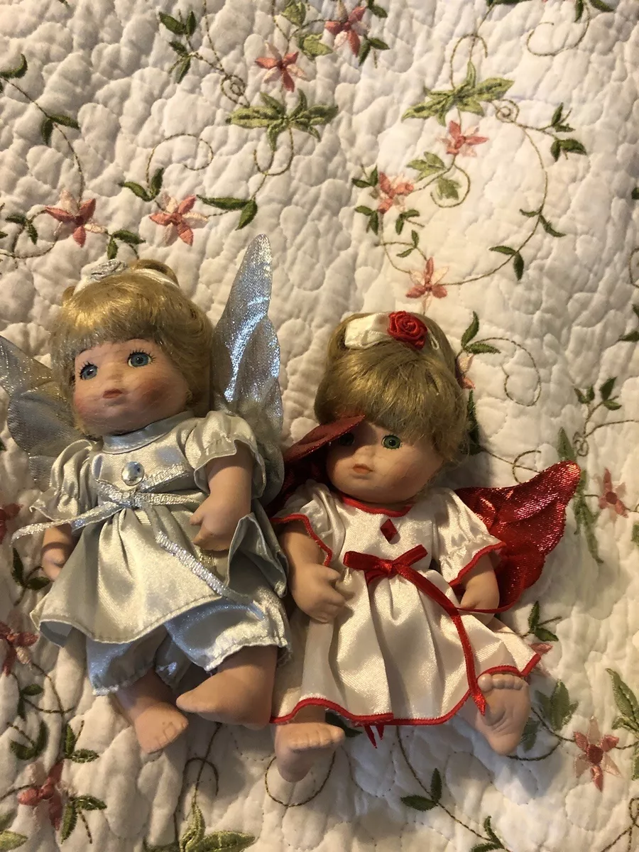 2 Vintage Classic Creations All Porcelain Angel Baby Dolls blonde haired winged