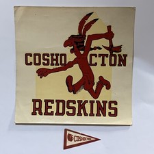 RARE COSHOCTON REDSKINS OHIO WINDOW STICKER AND TINY PENNANT WITH GUM