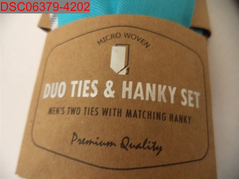 Новый с Ярлыками - Umo Lorenzo бирюзовый дуэт галстуки и носовой платок комплект, обычный размер 400382721263 - Изображение 4 из 4