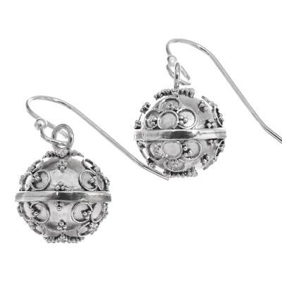 925 Silver Adorable Bali Chime Sound Harmony Ball Sterling Earrings, 1/2''