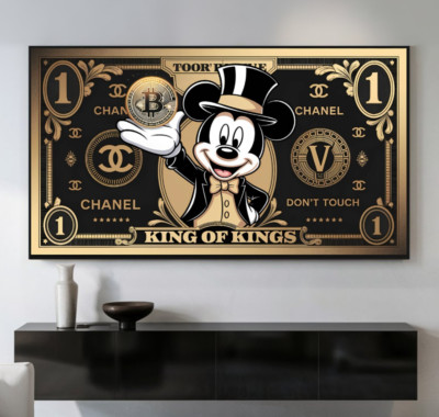 XL LEINWAND BILD ER BIS 165x90x5 MICKY-MAUS MONEY POP-ART WANDBILD LUXUS LOFT