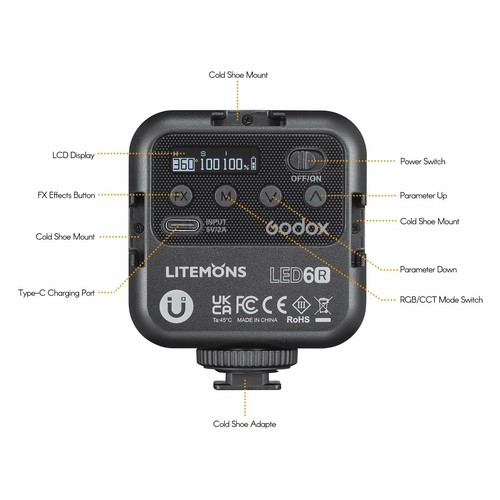 4X Godox LED6R 6Ws RGB LED Video Light Lamp 3200-6500K CRI 95+ For Vlog Video - Picture 6 of 10