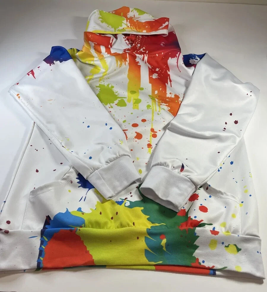 Laidipas Hoodie White With Multi Color Burst Size Small Splatter Pullover |  eBay