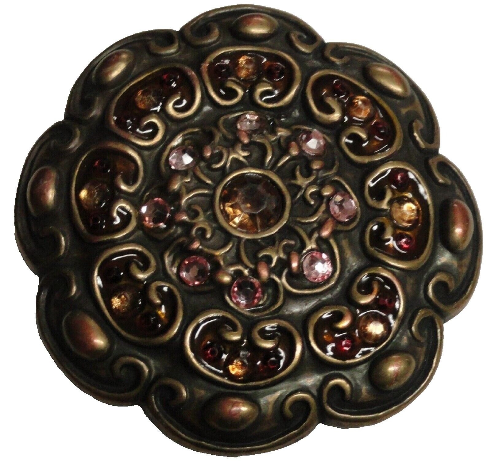 Vintage floral belt buckle with pink amber and red stones-image