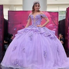 Lavender Quinceanera Dresses Sweet 16 Off Shoulder Party Ball Flash Ball Dress