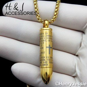 Authentic 18-36" 3mm Gold Plated Box Chain Bible Verse Bullet Pendant*G99