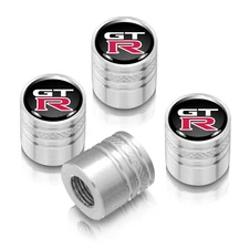 for Nissan GT-R Black on Silver Aluminum Cylinder-Style Tire Valve Stem Caps