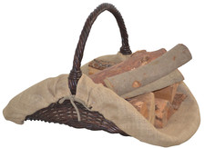 Holzkorb, Kaminholzkorb handgeflochten aus Rattan mit Jute Stoffeinsatz