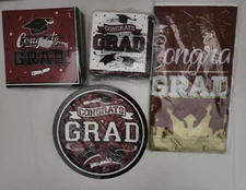 Maroon  Graduation Party Paper goods 2025 or Any Year for 25 Total 126 FREE SHIP