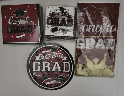 Maroon  Graduation Party Paper goods 2025 or Any Year for 25 Total 126 FREE SHIP