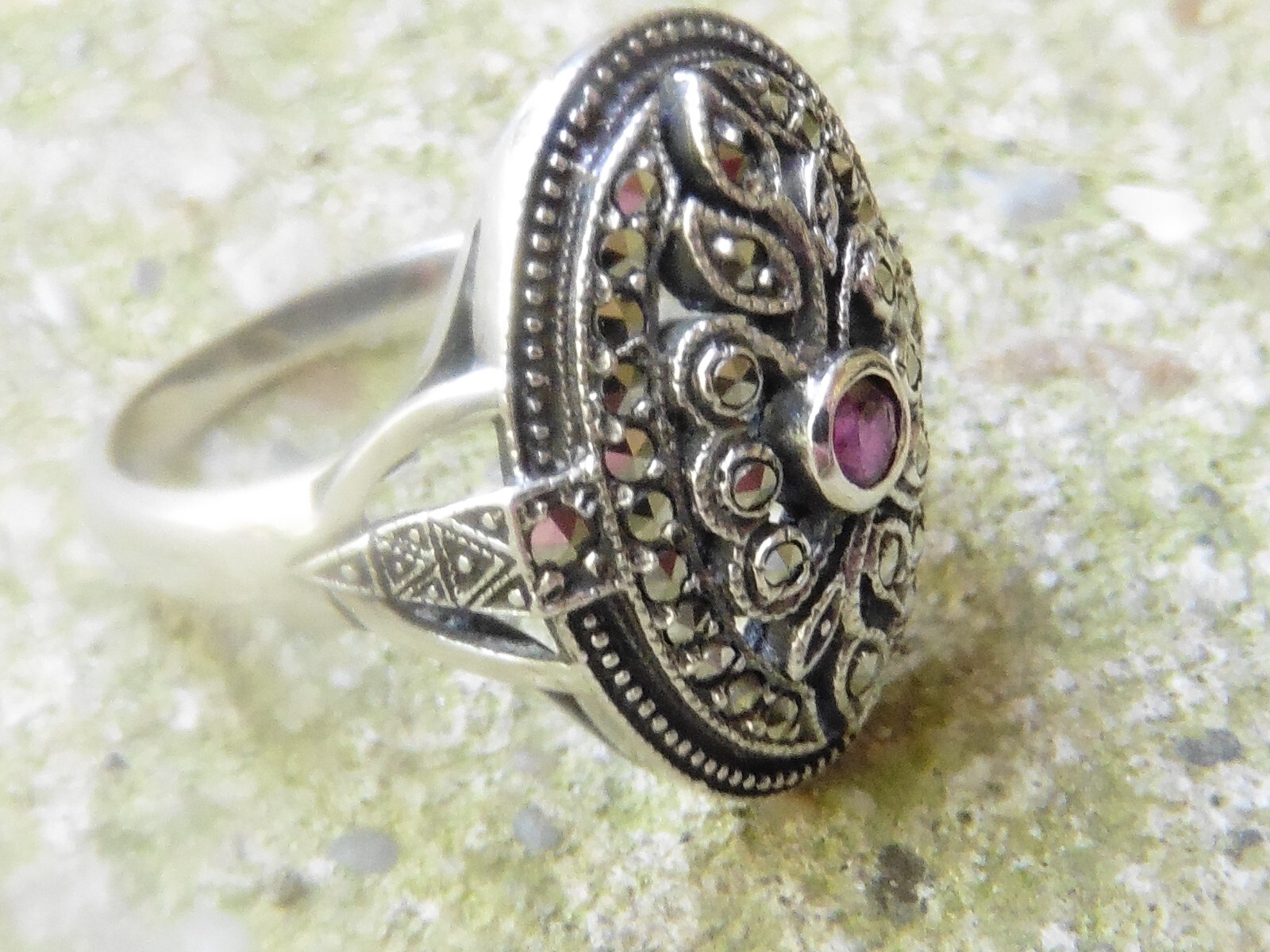 Sterling Silver 925 Marcasite Ruby Ring - image 9